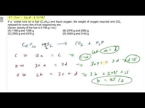 If a rocket runs on a fuel C15H30 and liquid oxygen,the weight of oxygen required and CO2 released