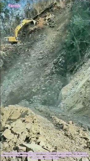 Excavator Narrowly Escapes Being Swallowed by Landslide!