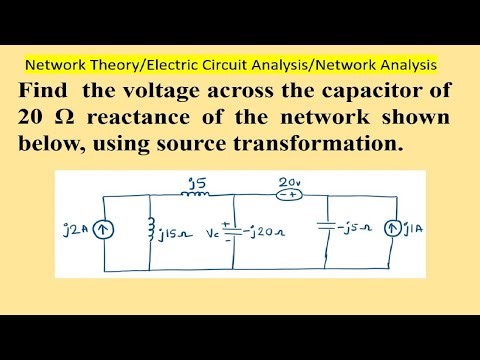 Find the voltage across the capacitor of 20 Ω reactance of the network using source transformation