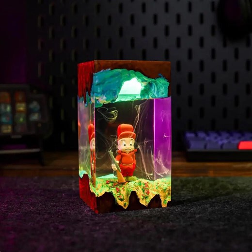Looney Tunes Elmer Fudd Cartoon Epoxy Resin Wood Lamp, Diorama, Gaming Decor, Gift for Her, Video Game, Christmas Gift - Etsy