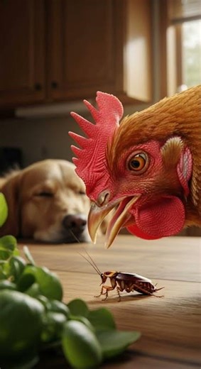 Shocking! Chicken faces cockroach — who wins the epic showdown #chicken #cockroach #wildlife
