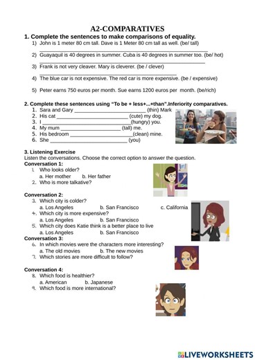 Comparatives equality, inferiority and superiority worksheet