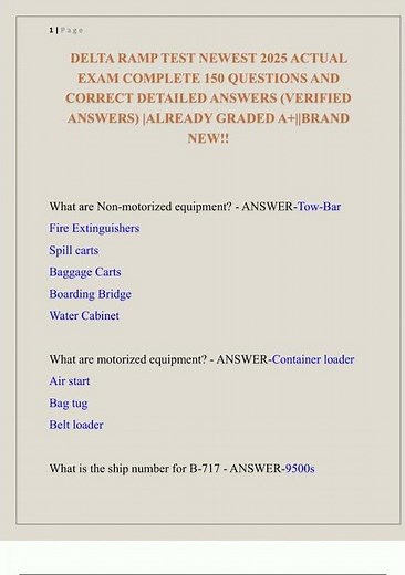 Delta Ramp Test Newest 2025 Actual Exam Complete 150 Questions And Correct Detailed Answers Verified