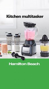 With 825 watts of peak blending power, this ultimate kitchen multitasker lets you blend tough ingredients with ease, make fresh juice fast, and enjoy smoothies and shakes on the go. | Hamilton Beach