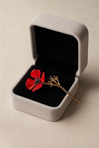 Red Poppy Brooch Gold Stem Flower Pin Remembrance Poppy Brooch Botanical Wildflower Lapel Pin Nature Jewellery Gift for Her - Etsy