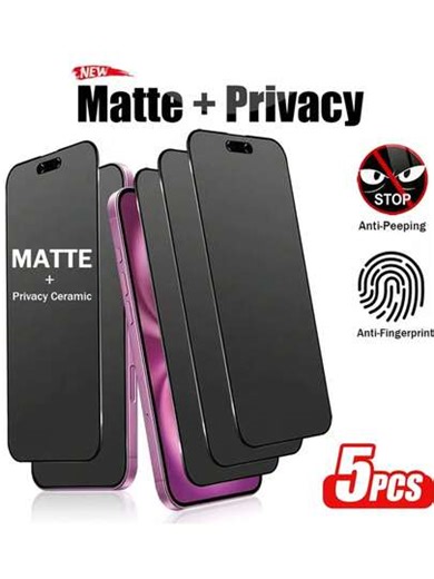 5 piezas de película protectora de pantalla mate compatible con iPhone 17, 16, 15, 14, 13, 12, 11, 17 Pro Max, 17 Air, 16 Pro Max, 16E, Plus, X, XR y XS Max. Antiarañazos, antihuellas, proporciona una superficie mate cerámica de cobertura completa. Accesorios esenciales de protección de pantalla, aplicables a la protección diaria, la oficina, el hogar. Protector de pantalla de teléfono a prueba de agua, a prueba de golpes, resistente a arañazos | SHEIN