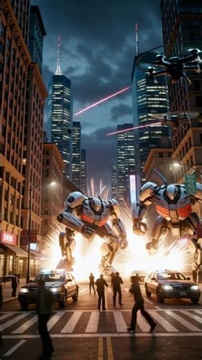 Mech Battle in City | Futuristic Action Showdown #scifi #epicattack #viralshorts
