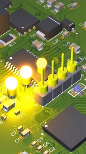 The image isa3D renderingof a Printed Circuit Board (PCB) designshowingvarious electroniccomponents