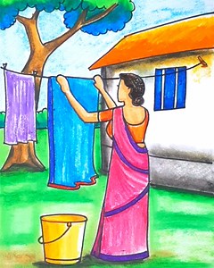 597K views · 15K reactions | Easy Village Scenery Drawing  Lady Drying Clothes #TinyPrintsArt #onlinedrawingclasses #onlineartclasses #easydrawing #zoomclasses #forkids #artteacher #scenerydrawing #topicalspot #trendingtopic #momentmarketing #TinyPrintsArtAcademy | Tiny Prints Art Academy | Facebook