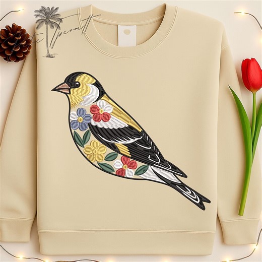 Floral Bird Embroidery Design, Cute Songbird With Flowers, Nature Animal Embroidery File, Machine Embroidery Pattern - Etsy