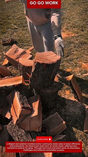 Manual Firewood Splitting Process for Breaking Large Logs in Forestry and Backyard Work
