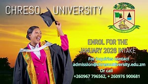 ENROLLING FOR JANUARY INTAKE! 🇿🇲 Apply instantly! CLICK BELOW 🌐 http://chremis.com/app-process/index 🎓✨Start your career the Chreso way by choosing to study with us from our wide range of programs at our Copperbelt Campus: FACULTY OF NURSING 🩺 Bachelor of Science in Nursing FACULTY OF HEALTH SCIENCES 🧬 Bachelor of Science in Public Health 🩻 Diploma in Clinical Medicine ENTRY REQUIREMENTS ✅ Bachelor/Diploma: Form 4 & Form 5 with 5 O-levels (English, Math, Science/Biology 2) NEXT INTAKE: 📅