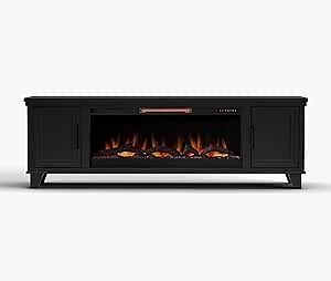 Realcozy Sonoma Transitional 79 inch Electric Fireplace TV Stand Entertainment Center, for TVs up to 90 inches, Solid Wood, Charcoal Black Finish