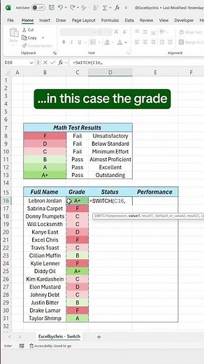 How to use =Switch in Excel! #excel #nestedif #spreadsheet
