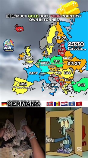 How Much Gold Does Your Country Have? 🪙🌍 #europe #map #geography #funny #fyp #popular