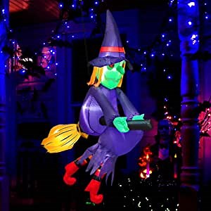 Halloween Inflatables Outdoor Decorations,5 FT Halloween Inflatables Hanging Flying Witch with Build-in LED Lights,Halloween Blow Up Yard Decorations for Outdoor, Yard, Garden, Lawn Decor