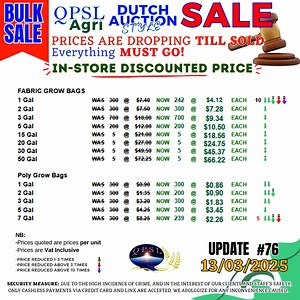 Easily RIP Grow Bags WRECKING Your Crop?😫 Save Them with QPSL Grow Bags on SALE—Plus More Hydro & Agri Products at QPSL’s Dutch Auction, 5% Off Online Now! 🛒Shop at: https://qpsl.com/agriauction/ 📞Contact Us: WhatsApp: https://wa.me/ 18683745530 Call: 384 9022 & 339 - 8199 Safe Payments Only! For everyone’s security, we’re now 100% cashless. Accepted: Credit Card, Linx, Bank Deposit, Online Transfer. #growbags #claypebbles #netcups #cocopeat #groundcloth #shadecloth #seedlingsponges #perlite 