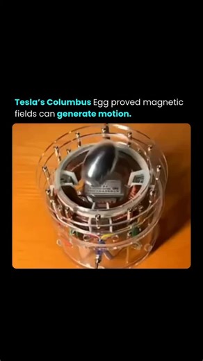 WowSphere on Instagram: "Tesla's Columbus Egg proved magnetic fields can generate motion. Nikola Tesla's famous 1893 demo at the World's Columbian Exposition used a copper egg placed inside a rotating magnetic field created by two coils. The egg spun on its end like a top-no mechanical contact, no strings, just pure electromagnetic induction making it rotate smoothly and stand upright. It was the first public demonstration of a rotating magnetic field, the core principle behind every AC inductio