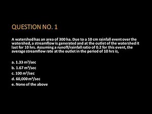A watershed has an area of 300 ha. Due to a 10 cm rainfall event over the watershed, a streamflow is