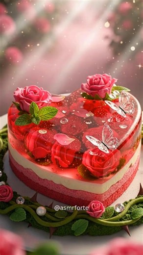 🌹🍰 Ruby Rose Heart Garden Cake ASMR | Enchanted Edible Flowers & Jelly #shorts #asmr #shortsvideo