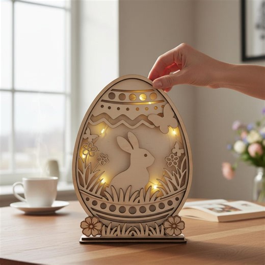 Laser Cut File Easter Night Light | Easter Bunny LED Light for Children's Room | Glowing Easter Decoration Spring | Night Light Easter Egg | SVG Template - Etsy UK