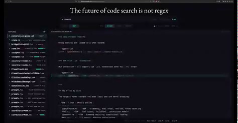 代码搜索的未来不再是正则表达式。有人构建了一种快速、准确、无需索引的代码搜索工具，并针对泄露的 Claude Code 源码、包含 10 万个文件的 Linux 内核以及包含 50 万个文件的 Chromium 仓库进行了实时演示。无需索引。无需正则表达式。结果准确。