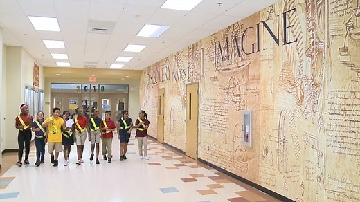 Hope Centennial Elementary School celebrates its diverse student body by hanging flags from around the world inside its main office. The school's main hallway named after Italian inventor and artist Leonardo DaVinci also inspires students to achieve great things. 🚌🌎✏️ #180DaysPBCSD #GoalsPBC | The School District of Palm Beach County
