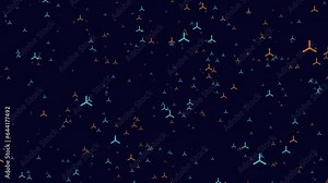 Circular pattern of blue and orange dots, evenly spaced and floating in the air. Seamless and repeated to create a larger image