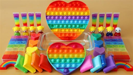 Creating Colorful Slime with Heart Rainbow Makeup ASMR