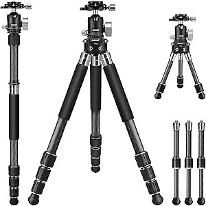 NEEWER All in 1 Travel Tripod Monopod Carbon Fiber Creative DIY Camera Tripod 9+ Mounting Kit: Mini Tripod Leg, Center Column, 360° Ball Head, Tips, Lightweight for Outdoor Photography TP23