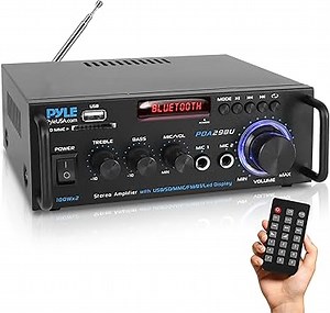 Pyle HiFi Verstärker- mit Bluetooth, 2 Kanal 100Wx2 USB,SD,FM, MIC Eingänge