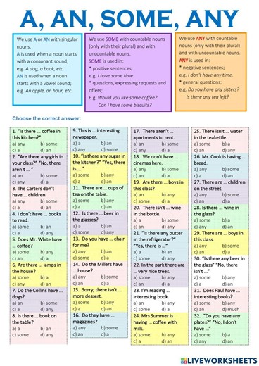 A, AN, SOME, and ANY worksheet