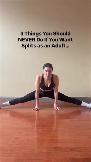👇🏽❌ NEVER ❌👇🏽 You want to get splits for the first time as an adult? Here’s what NOT to do… -Never do *only* static stretching. Just holding static stretches won’t get you the splits as an adult. -Never stretch every day. Leaving at least one day in between sessions is crucial recovery time for adult bodies. -Never ”wing it” and do random stretches. Start following an actual PLAN so you KNOW that you’re progressing, not just guessing. You can absolutely get the splits at ANY age, that’s why