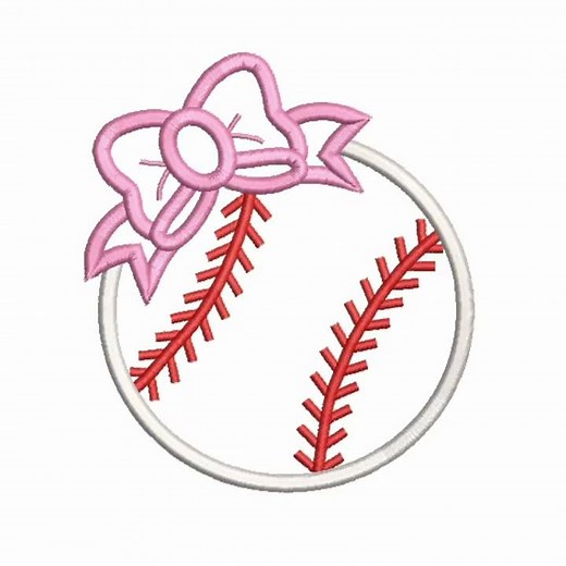Baseball Bow Appliqué Machine Embroidery Design | Stitch-Out & Size Preview