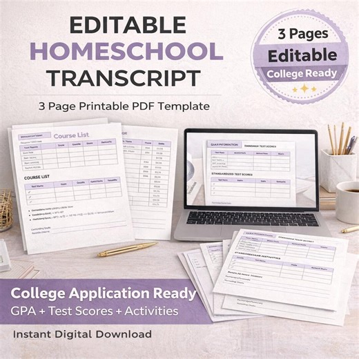 Printable Homeschool Transcript Template High School Editable GPA Record PDF - Etsy UK