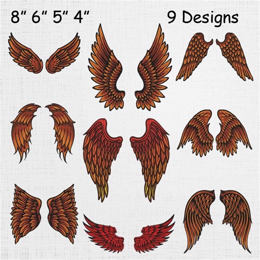 Falcon Wings Embroidery Designs - Wings Silhouette Embroidery Pattern - Fly Wings Machine File - 9 Designs 4 Sizes - Etsy