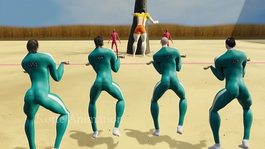 A Bizzare Animated Version of 'Squid Game' Contestants Playing 'Red Light, Green Light'
