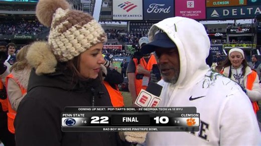 Penn State interim coach gets drenched in grass, emotional about bowl win