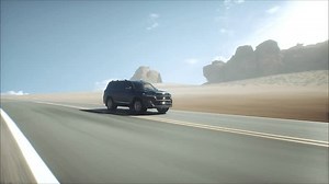 3d model luxury black car on desert highway. Very fast driving. Realistic 4k animation.