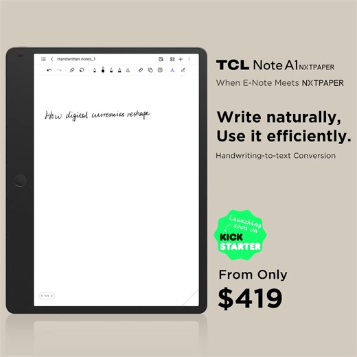 TCL Note A1 NXTPAPER — Where eNote meets NXTPAPER for a lag-free, ghost-free, true paper reading and writing experience. Full-color display combined with the AI Toolbox delivers a smooth, efficient workflow for focus and immersion. ✅Crystal Shield Glass - AG / AF / AR Coating ✅AI Toolbox ✅T-Pen Pro - Instant Response, Zero Ghosting ✅True Tone Display - 16.7 million colors ✅Octa Microphones Array | TCL Mobile