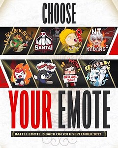 The emotes are here! Make sure you have all the new MLBB emotes--all 8 MPL Indonesia teams, to experience the excitement in Land of Dawn. Which one is your favorite? | Mobile Legends Esports