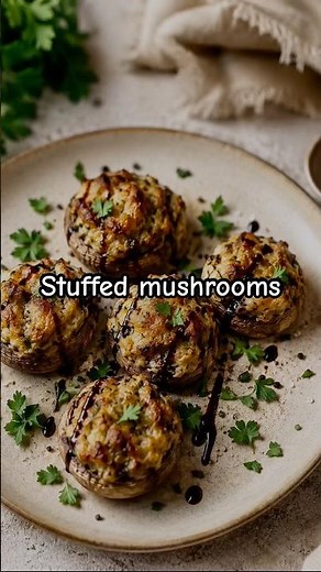 Tender, juicy stuffed mushrooms with a creamy cheese filling made in the air fryer! 🤍🍄