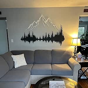 Wita Home Mountain and Forest Metal Wall Art, Wall Mounted Nature Home Decor, Pine Trees with Lake Reflection Wall Art for Living Room, Bedroom or Office, Large Outdoor Wall Decor, Nature Christmas Decor (White Mountain-Black Forest, 18x12 inches)