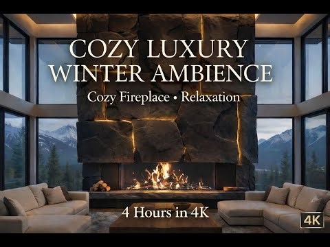 Luxury Winter Resort Ambience ❄️ 4 Hours Crackling Fireplace Sounds (No Music) | 4K UHD