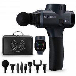 LifePro Sonic Pro Massage Gun – Deep Tissue Handheld Massager Gun for Back, Legs & Arms with 10 Speeds, 9 Heads – Portable Electric Muscle Gun for Athletes - Black