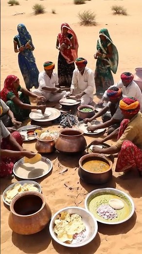 25 Rajasthani Men and Women Cooking in the Desert 🌵🍲Flavor Tradition & Togetherness Under the Sun🏜️💛