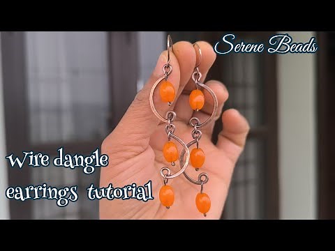 Simple wire dangle earrings | Beads and wire dangle earrings | Making copper wire earrings