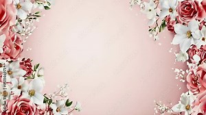 A floral border design with pink and white flowers on a soft pink background.