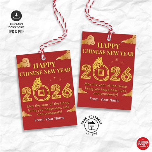 Chinese New Year 2026 Gift Tag, Printable Year of the Horse Treat Bag Label, Lunar New Year Favor Tags - Etsy