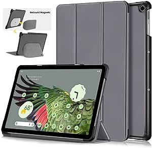Case for Google Pixel Tablet 11 inch 2023 Slim PU Leather Hard Back Case with Stand Protective Slim Folio Cover for Google Pixel Tablet Compatible with Charging Speaker Dock (Gray)
